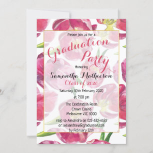 Convites Graduação Floral do Padrão da Tulipa Rosa