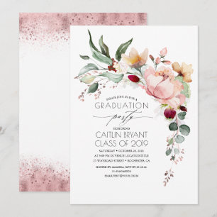 Convites Graduação Floral Dourada de Rosa metálico