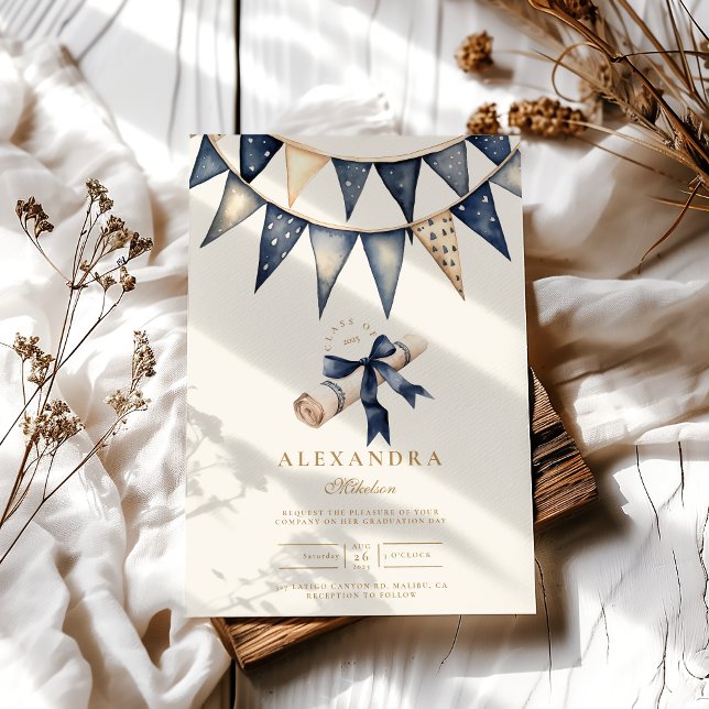 Convites Graduação Floral Dourada do marinho (Criador carregado)