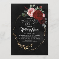 Graduação Floral Dourada e Vermelha Burgundy Negra