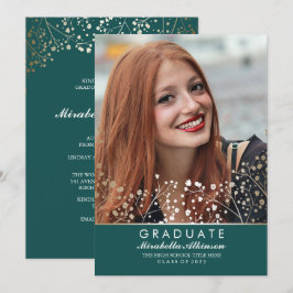 Convites Graduação floral Dourado da foto do estudante da