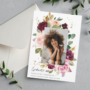 Convites Graduação Floral Elegante Burgundy Watercolor