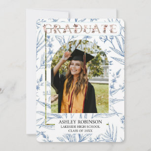 Convites Graduação Floral Personalizada de Natureza de Aqua