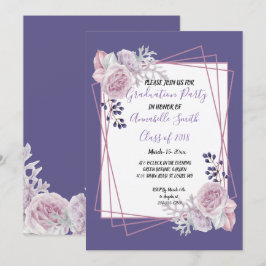 Convites Graduação Floral Púrpura de Quadro Geométrico Mode
