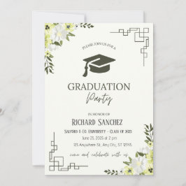 Convites Graduação Floral Verde e Creme