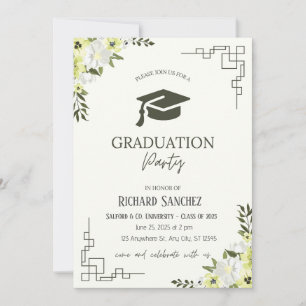 Convites Graduação Floral Verde e Creme