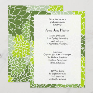 Convites Graduação - Flores Dahlia, Blossoms - Verde