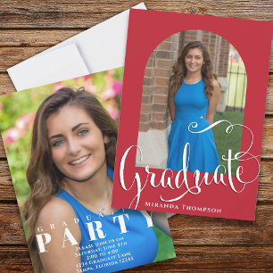 Convites Graduação Foto Caligrafia Script Vermelho Cardeal
