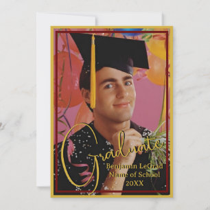 Convites Graduação Foto com Nota Personalizada Maroon e Dou