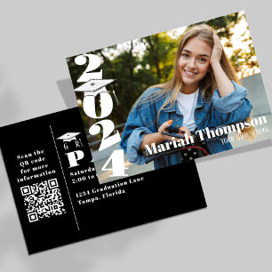Convites Graduação Foto Simples Classe Preta De 2023 QR
