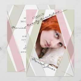 Convites Graduação Geo Frame Pale Tea Green Blush Rosa