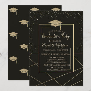 Convites  Graduação Geométrica a Preto do Boné de forma