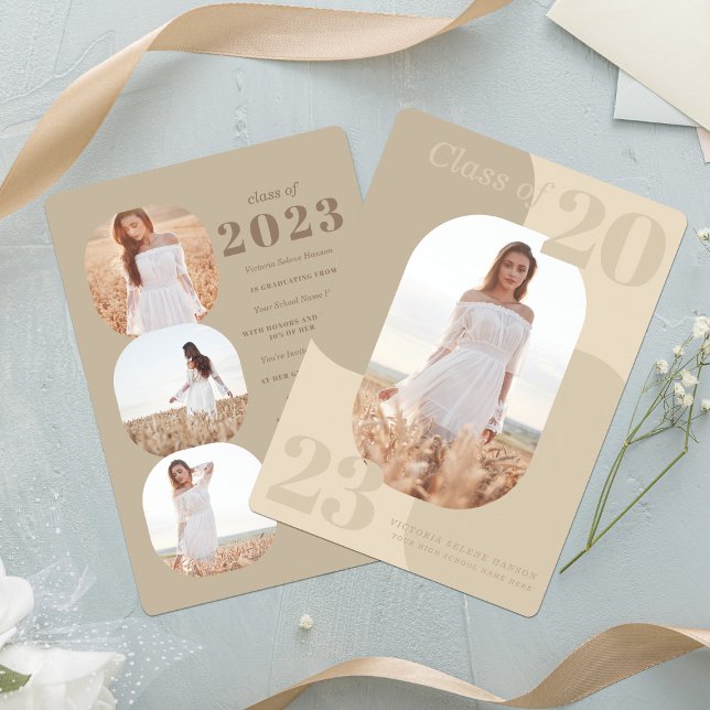 Convites Graduação Geométrica de Fotos de Tons Neutrais Mín (Criador carregado)