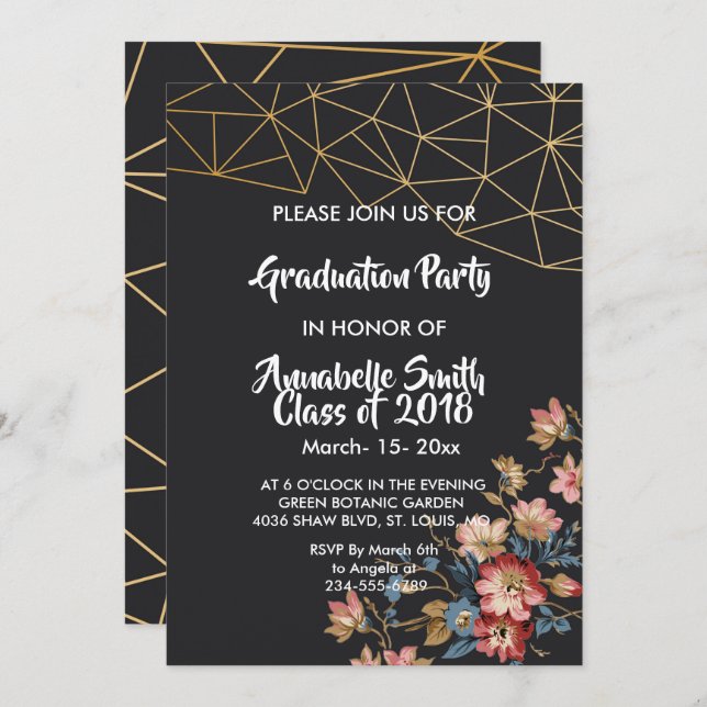 Convites Graduação Geométrica do ouro (Frente/Verso)