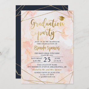 Convites Graduação Geométrica Dourada por Aquarela Chic Blu