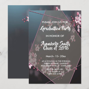 Convites Graduação Geométrica Floral de Cherry Blossom