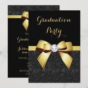 Convites Graduação Glamourosa com Arco de Joia Dourada e Br