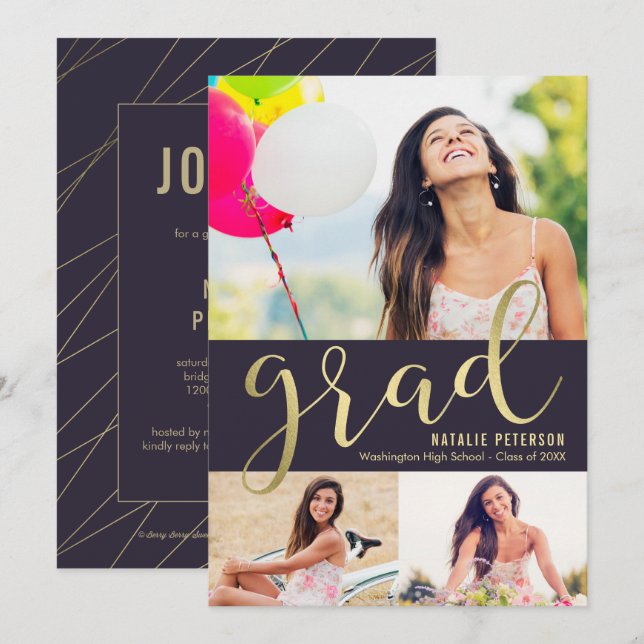 Convites Graduação Graceful Glow EDITABLE COLOR (Frente/Verso)