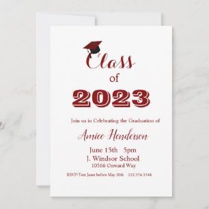 Convites Graduação Maroon e White Invitation Classe de 2024