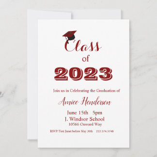 Convites Graduação Maroon e White Invitation Classe de 2024