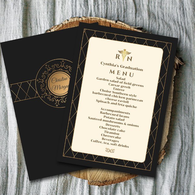 Convites Graduação Médica Romântica do Ornamentado Elegante ("The Golden Touch: Crafting an Elegant Medical Graduation Dinner Invitation":#receptionmenu)