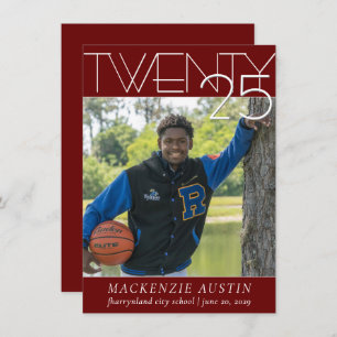 Convites Graduação minimalista Foto em vermelho escuro e