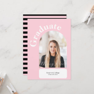 Convites Graduação Moderna com Listras Pretas e Rosa Blush