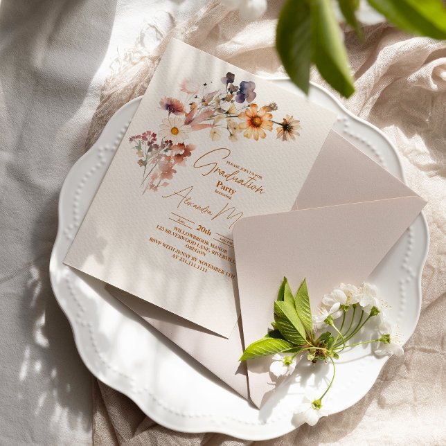 Convites Graduação Moderna de Flores Selvagens (Criador carregado)