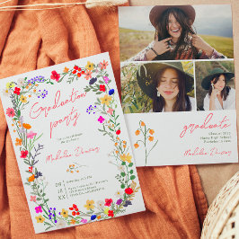 Convites Graduação moderna de flores silvestres brilhantes