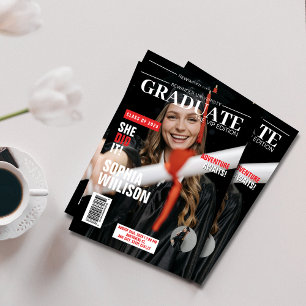 Convites Graduação moderna de fotos em preto e vermelho