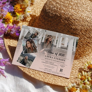 Convites Graduação moderna de fotos minimalistas cor-de-r