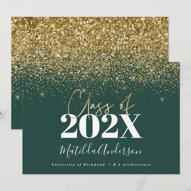 Convites graduação moderna elegante com escrita em ouro ver (Frente/Verso)