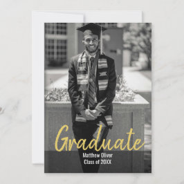 Convites Graduação Moderna em Preto e Dourado com Duas Foto