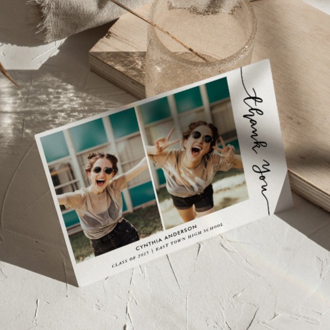 Convites Graduação Moderna Obrigado Script Colagem de Fotos (Criador carregado)