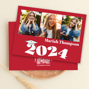 Convites Graduação Multi-Foto Red Classe de Código QR 2023