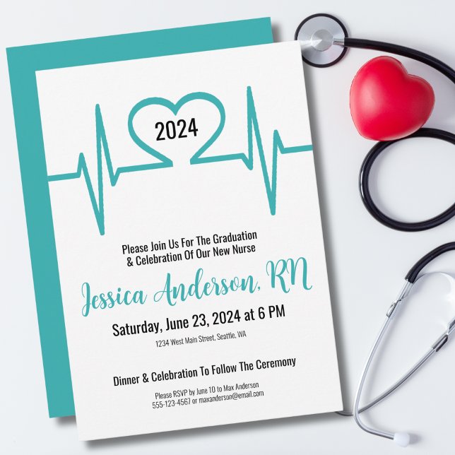 Convites Graduação na Faculdade de Enfermagem Médica Simple (Simple Heart Beat Medical Nursing Graduation Invitation)