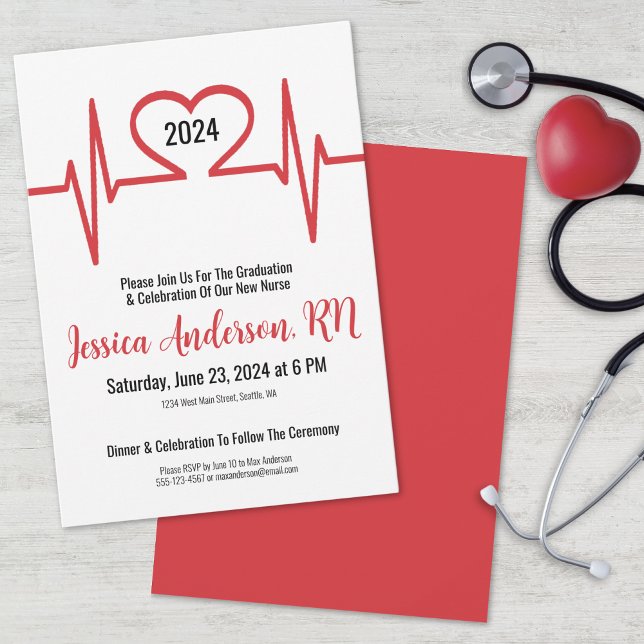 Convites Graduação na Faculdade de Enfermagem Médica Simple (Simple Heart Medical Nursing School Graduation Invitation)