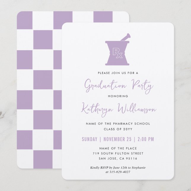 Convites Graduação na Faculdade de Farmácia de PharmD Moder (Frente/Verso)