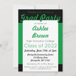 Convites Graduação Negra Verde do Partido do Formando