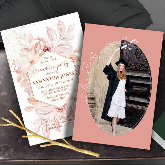 Convites Graduação Pampas Mínima Floral de Aquarela (Criador carregado)