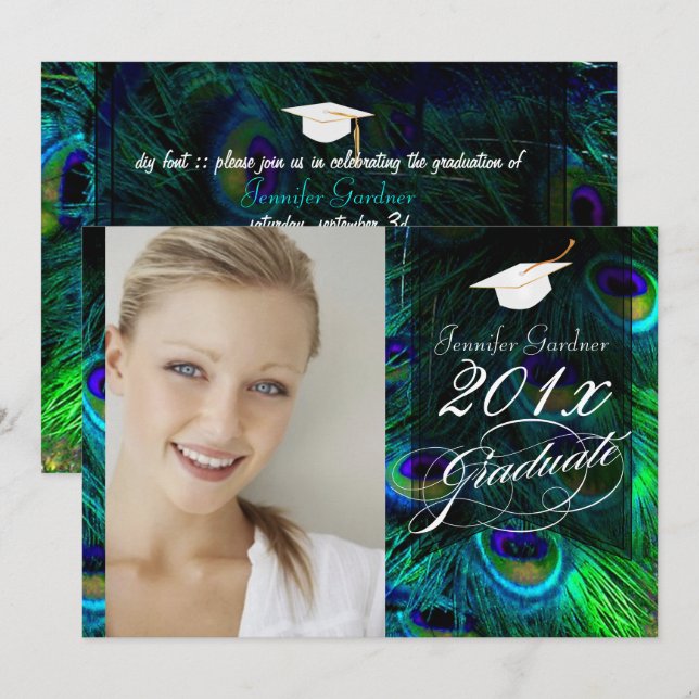 Convites Graduação Pena de Pavão PixDezines (Frente/Verso)