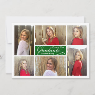 Convites Graduação Personalizada de Colagem de Fotos Verde 