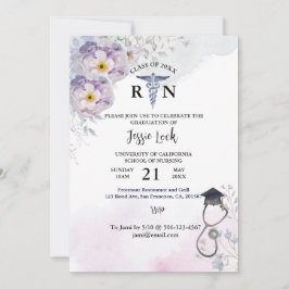 Convites Graduação personalizada de enfermagem Purple FIora