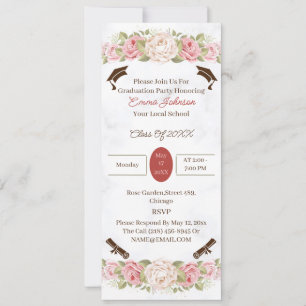 Convites Graduação Personalizada de Flores de Rosa Elegante