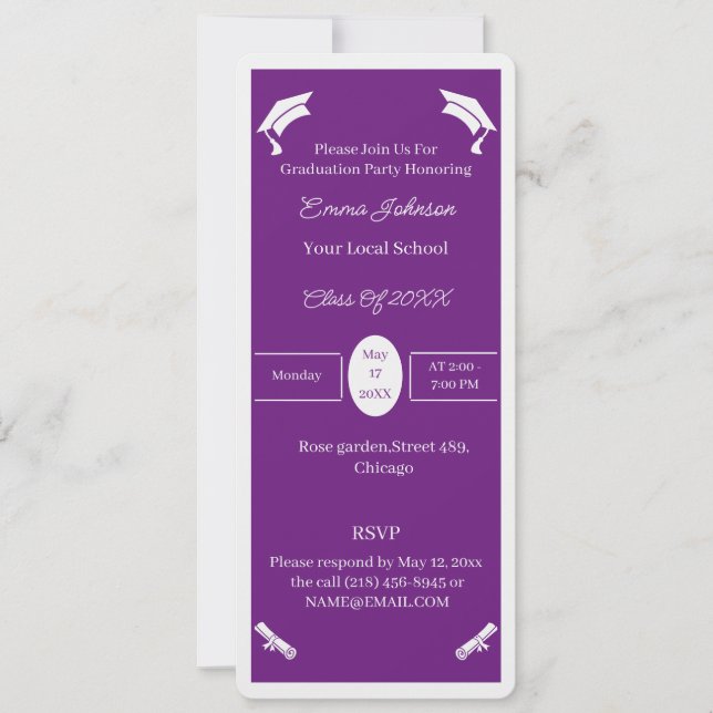 Convites Graduação Personalizada Simples Roxo E Branco (Frente)