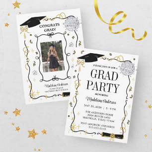 Convites Graduação Photo Doodle Preto Dourado Caprichoso