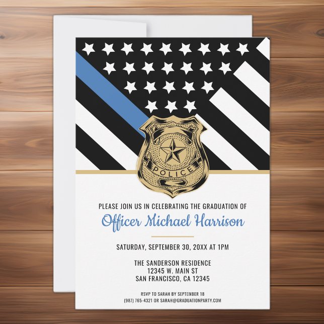 Convites Graduação Policial - Polícia Azul Fino (Police Graduation Thin Blue Line Law Enforcement Invitation)