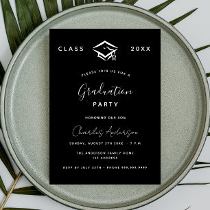 Convites Graduação preto branco simples 2026 luxo
