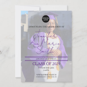 Convites Graduação Púrpura Personalizada com Foto Traseira