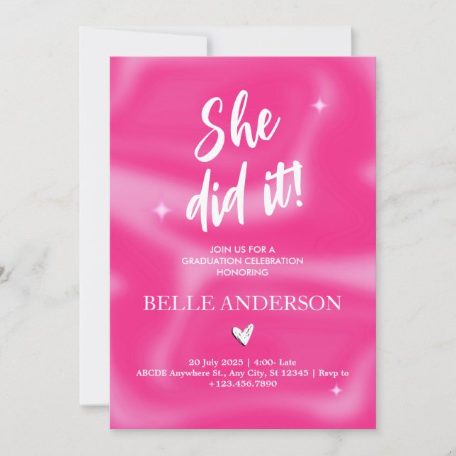 Convites Graduação retrô rosa Brushstrokes y2k (Frente)